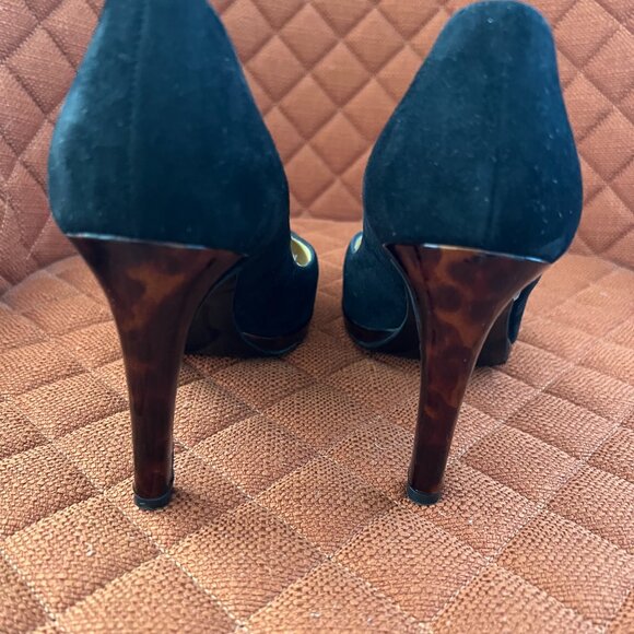 Peter Kaiser Black Suede with slight platform in leopard lucite High Heel Pumps - Picture 3 of 5
